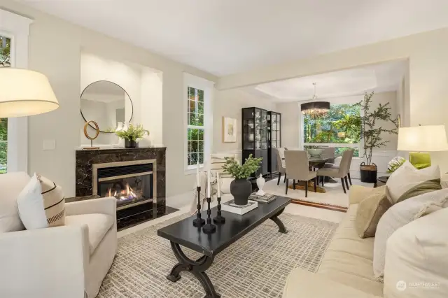 The living room with a propane fire place.