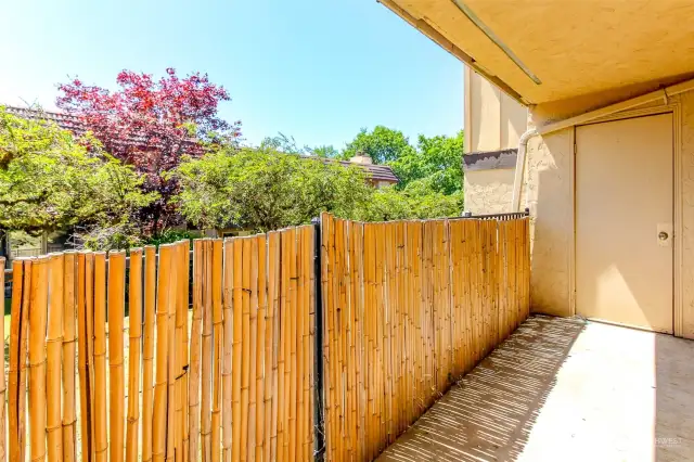 Back patio with storage room