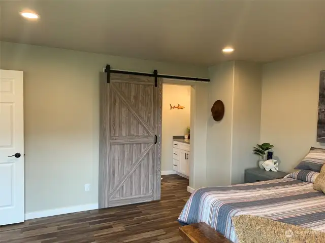 New barn door installed with beautiful hardware