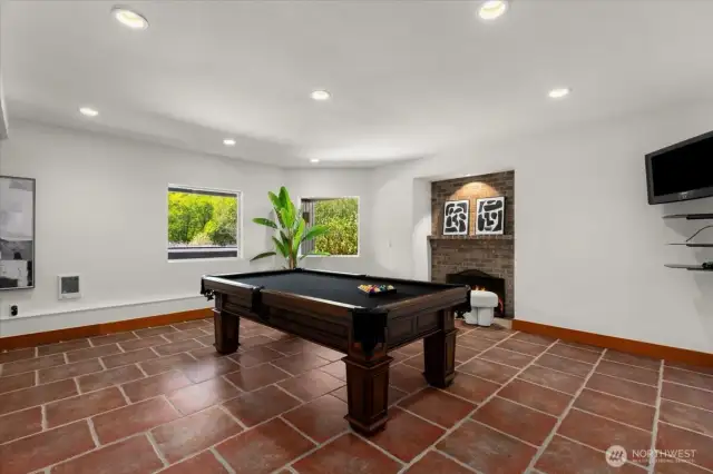 Rec Room with wood burning fireplace