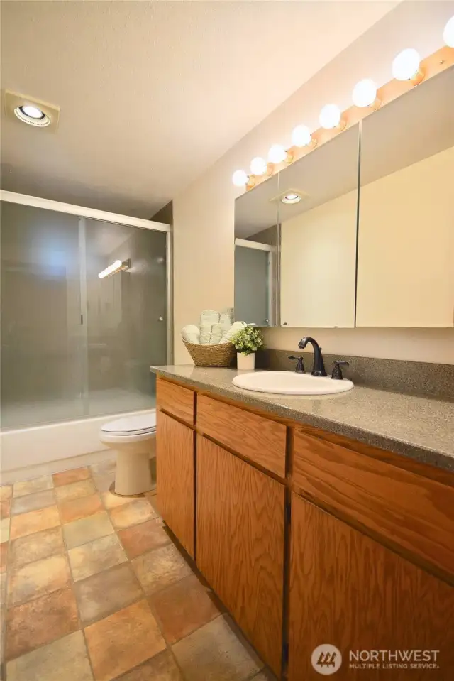 Full Bath, with Tub shower surround.