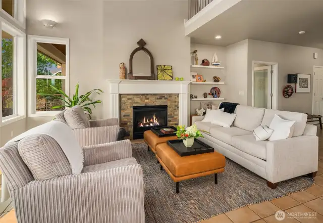 Cozy up to a fire after a swim.