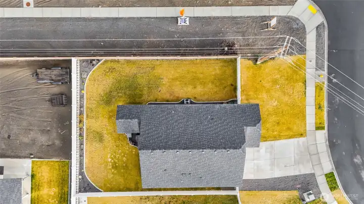 The neighbor's front of the house faces away from the front of this house.