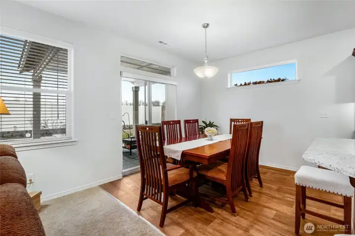 The dining room nook is a great place to gather for scrumptious food!