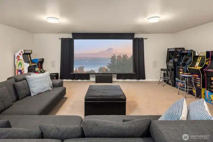 This spacious movie theater room is nearly 900sf.