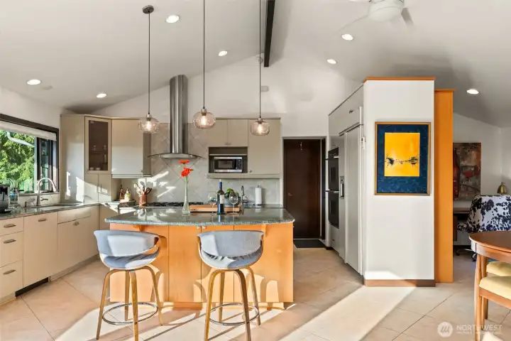 Spacious kitchen with center island.