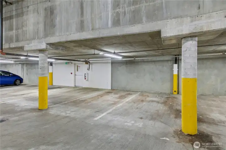 Secure garage with two dedicated parking spaces Secure garage with two dedicated parking spaces