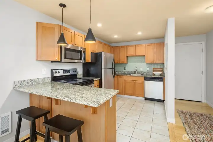 Eating bar in kitchen.