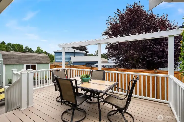 The composite deck is roughly 3 years old and is the perfect place to hang out during these beautiful summer months. The composite deck is roughly 3 years old and is the perfect place to hang out during these beautiful summer months.