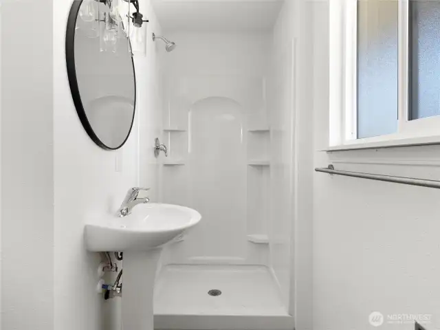 completely refreshed primary bathroom