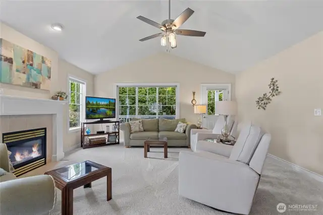 Gas fireplace and updated ceiling fan