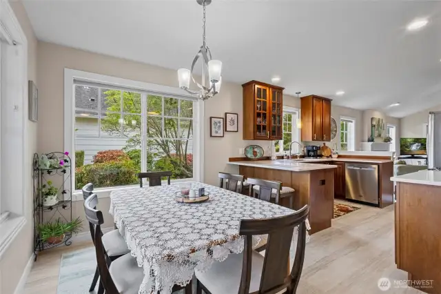 Dining moves easily into the beautiful kitchen area