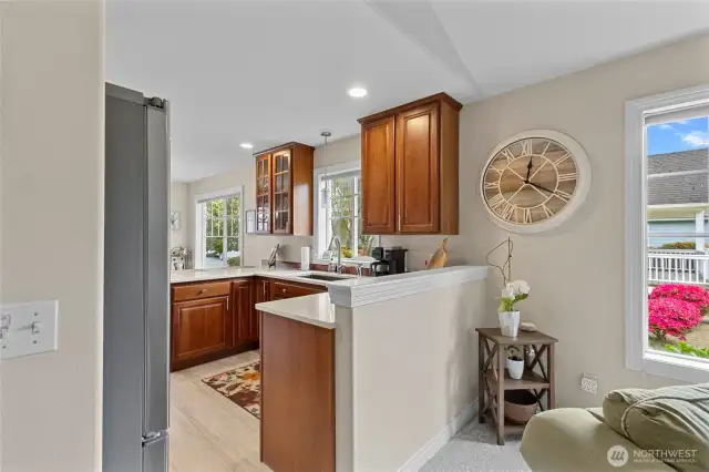 Kitchen flows into the living room
