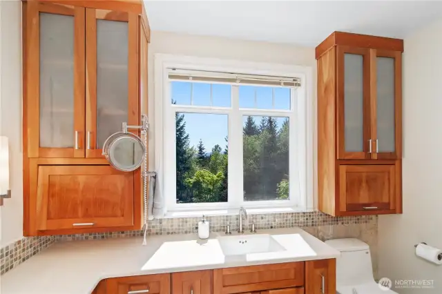 Enjoy territorial and mountain views while getting ready every day.