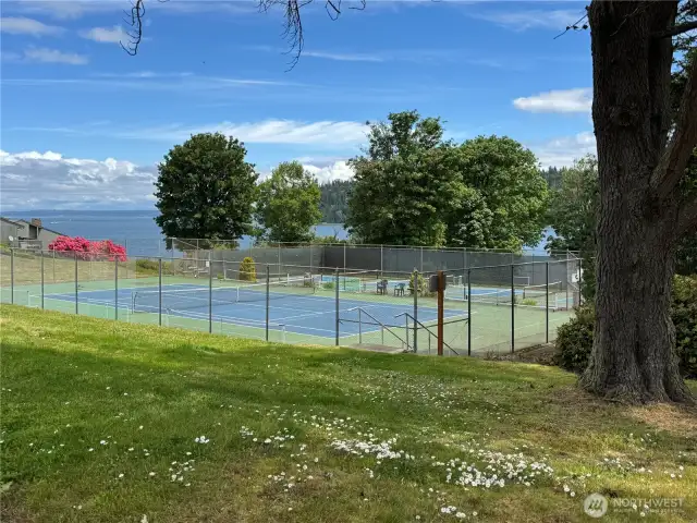 Tennis court looking towards Puget Sound