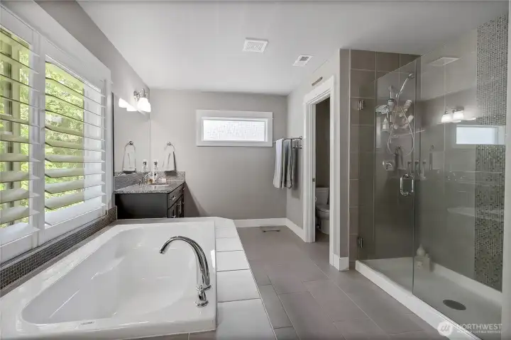 Large tub and glass shower