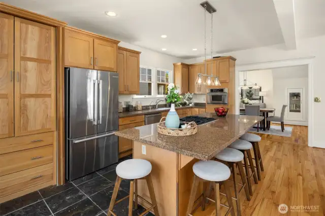 Built-in pantry storage and easy dining room access