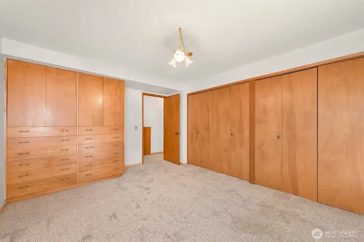 Lower level bedroom with custom built-ins! Lots of closet space too.