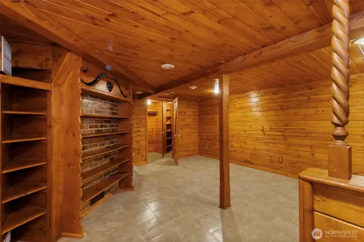 Downstairs,  there are lots of built ins and closets
