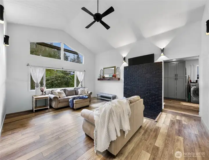 Living room into main entry and laundry