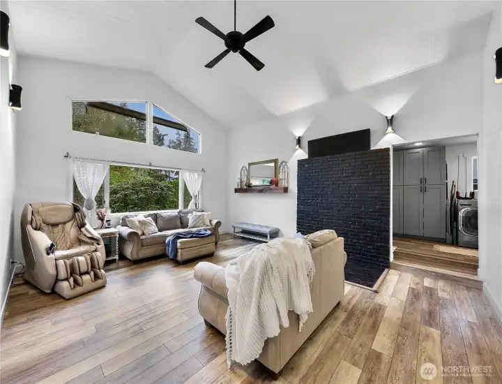 Living room into main entry and laundry