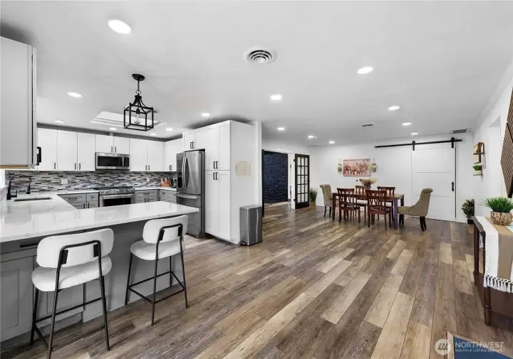View from sliding doors and deck access into home, there are so many options with this space its cozy but open enough for your own design and use!