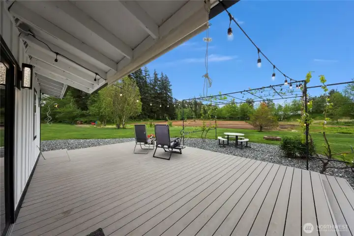 Recently added Trex deck expands across back of the home. Specialty grape vines encase the back yard area adding delightful greenery and plentiful fruits