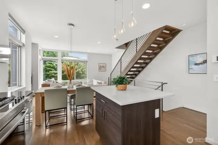 Kitchen and dining open to living room