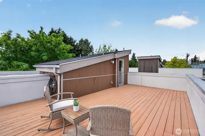 Private rooftop deck with freshly refinished cedar planking