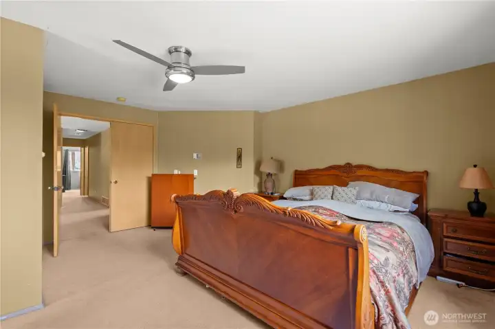 Master bedroom with view of entry