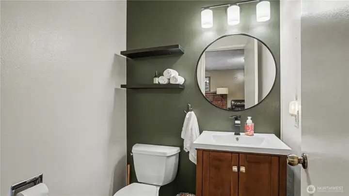 Half bath just off family room.