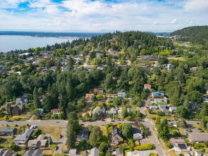 South Hill, Western Washington University (top of hill - right side of photo), Squalicum Harbor on Bellingham Bay