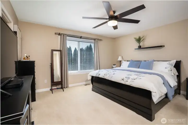 Your primary suite is a place to recover and recuperate from the stress of life. There is plenty of room for a king sized bed, side tables, and multiple dressers.