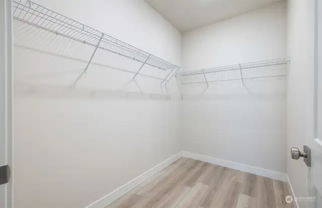 Large, primary closet. All pictures are from our staged model, finishes will vary.