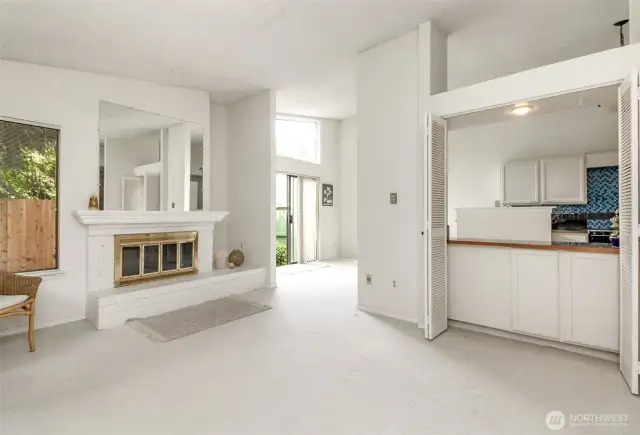 The fireplace has a hearth and a mantle