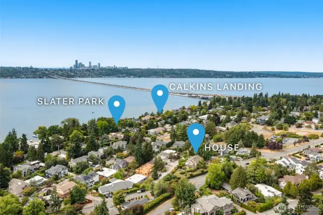 This aerial view shows how close you are to 2 (of 4) waterfront parks nearby.