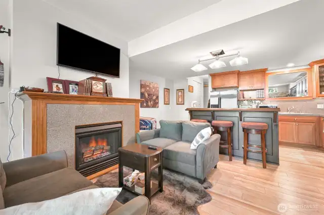 Electric fireplace in living area
