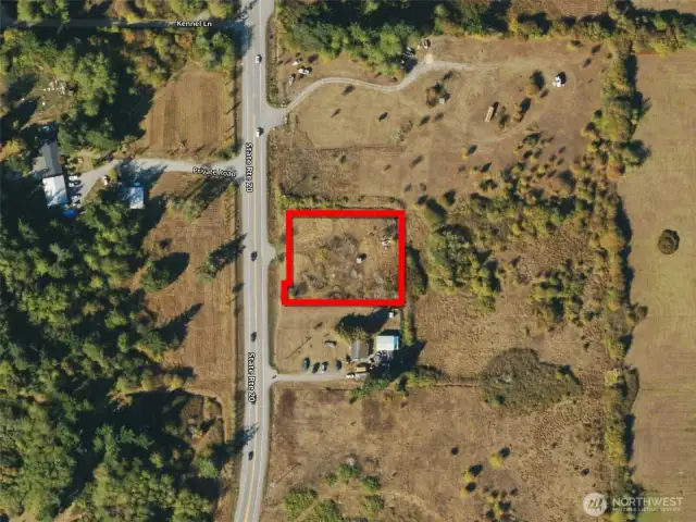 Overhead view with approximate boundaries in red.