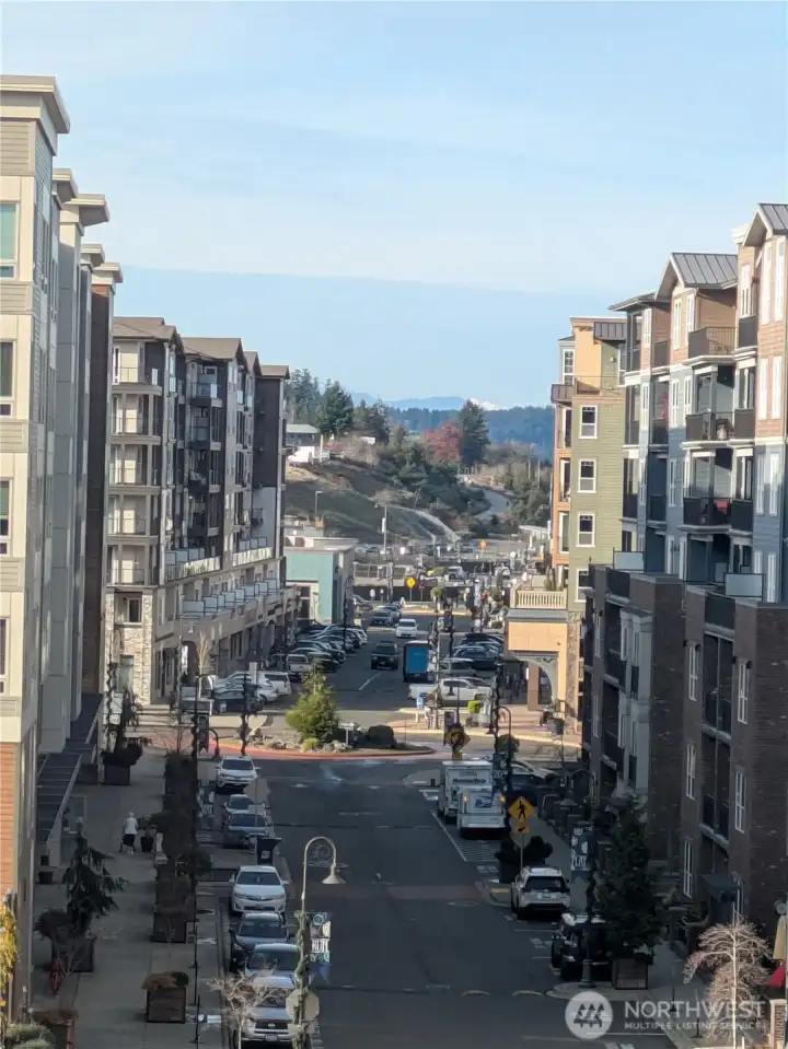 The view of the mountains on a clear sunny day from the deck