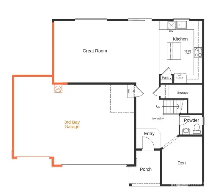 Main floor layout with 3-car garage option!