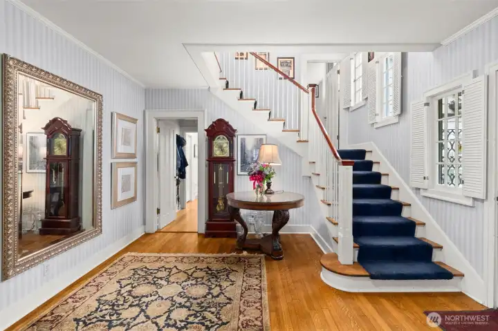 Heading up the elegant stairs