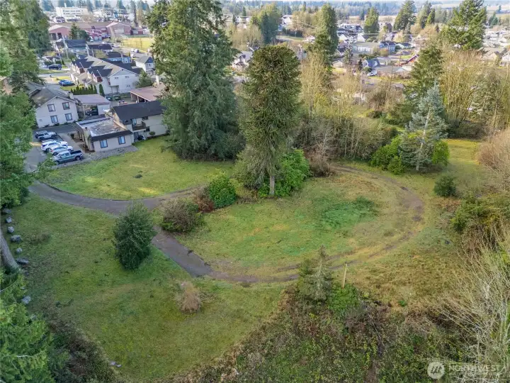 Aerial view of Arlington land, level property with view. Secluded .88 acres