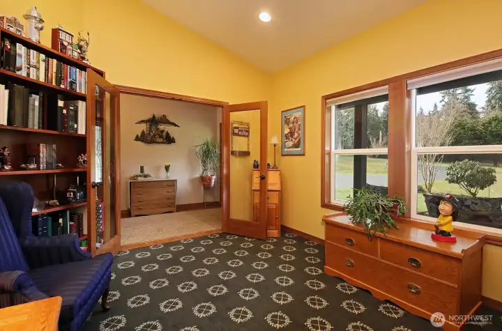 Sunny Office w/French doors just inside the entry.