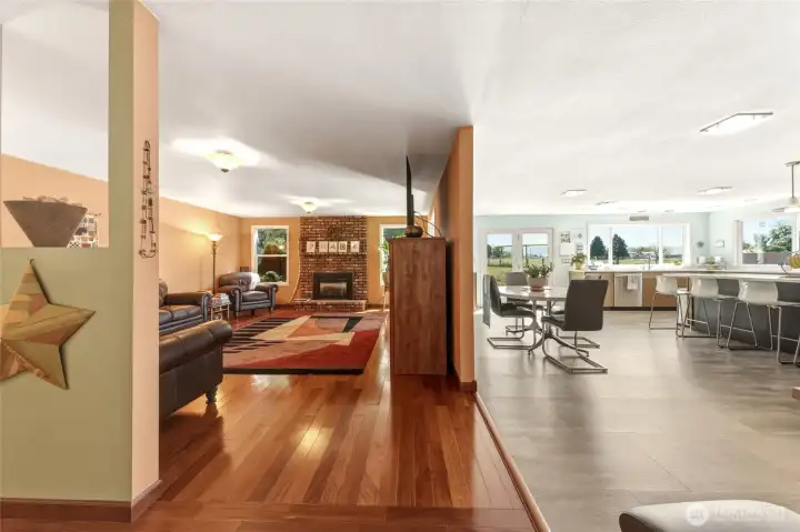 Side by side of kitchen and second living room