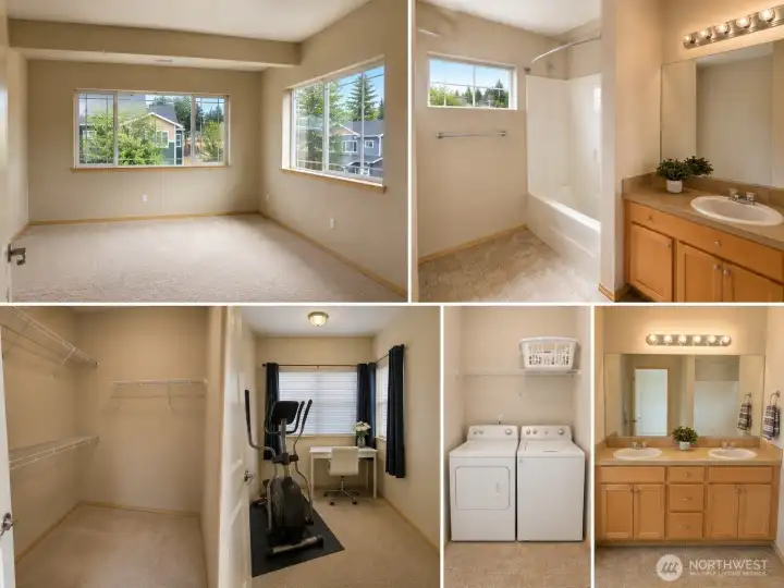 Upstairs bedroom, closet, ensuite, laundry, and extra room.