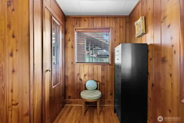 Custom-designed spaces throughout the home highlight its uniqueness while providing additional storage solutions.
