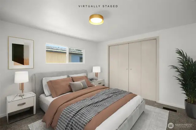Virtually staged primary bedroom