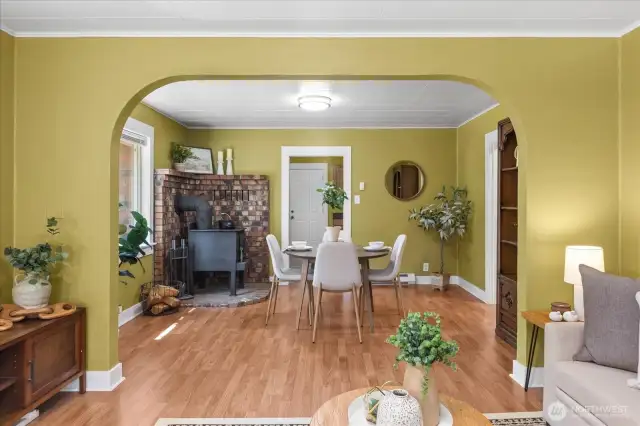 Archway between living and dining area.