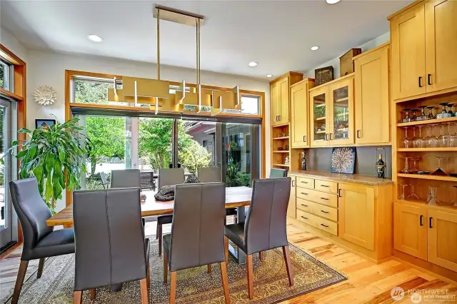 Dining room with gorgeous new light fixture.