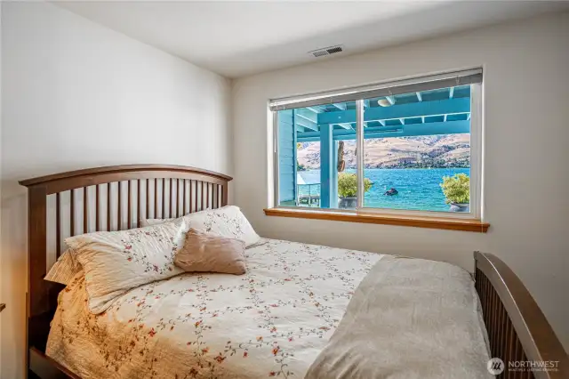 Guest bedroom in lower unit. Checkout that view!